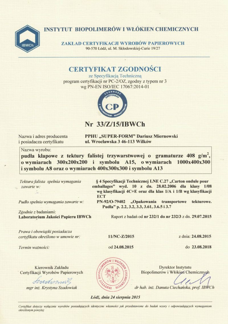 Certyfikat Zgodności 33/Z/15